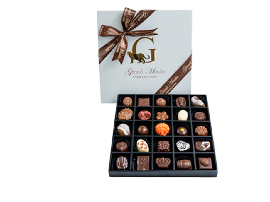 25 PIECE CLASSIC WOODEN CHOCOLATE BOX (SILVER)
