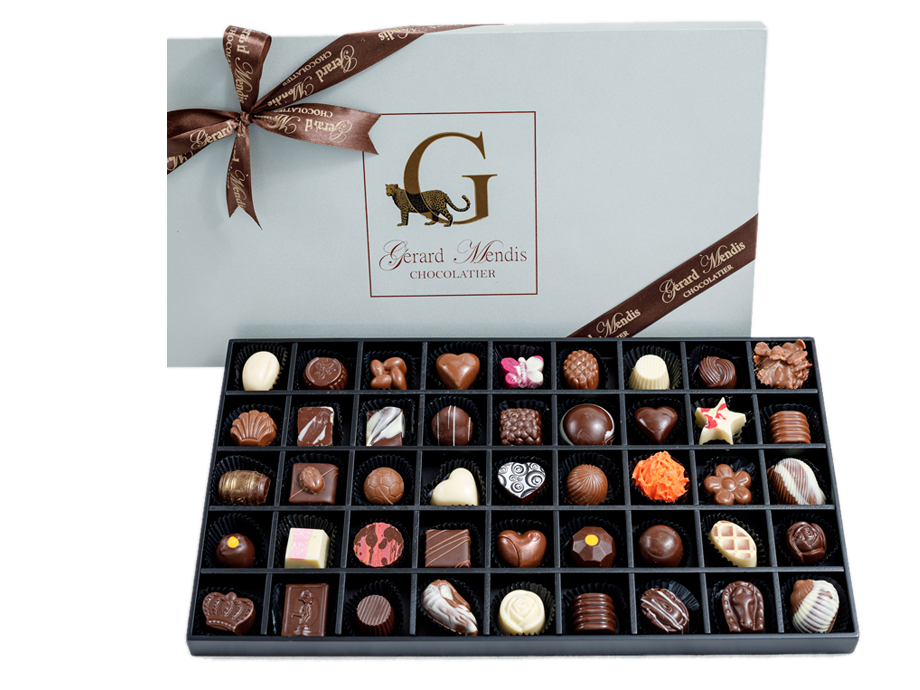 45 PIECE CLASSIC WOODEN CHOCOLATE BOX (SILVER)