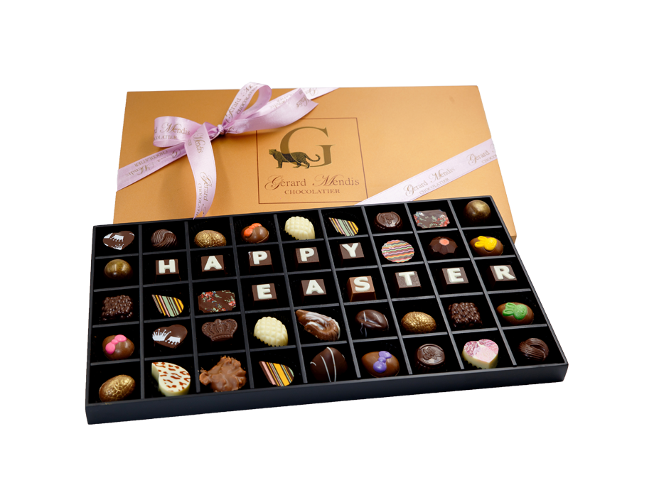 HAPPY EASTER, CLASSIC WOODEN 45 PIECE CHOCOLATE BOX