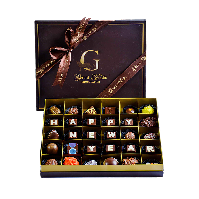 HAPPY NEW YEAR, CHIC PAPERBOARD 30 PIECE CHOCOLATE BOX