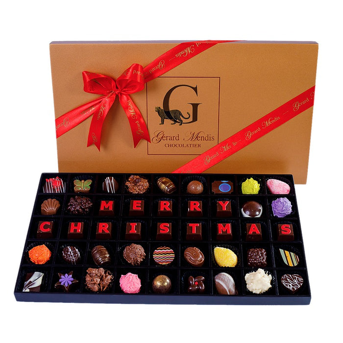 MERRY CHRISTMAS (RED), 45 PIECE BOX OF CHOCOLATES